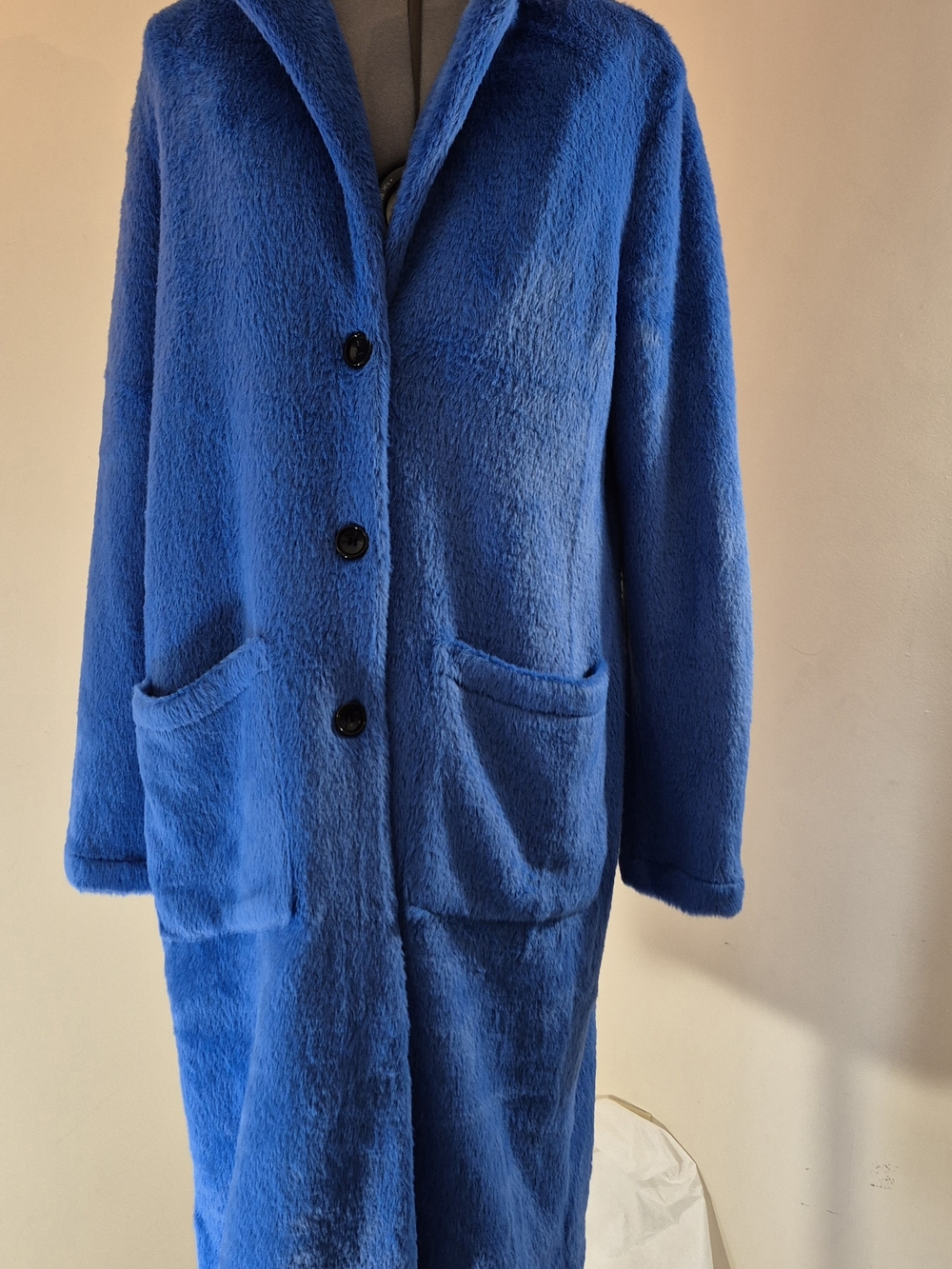 Anthropologie Cobalt Blue Plush Button-Front Coat